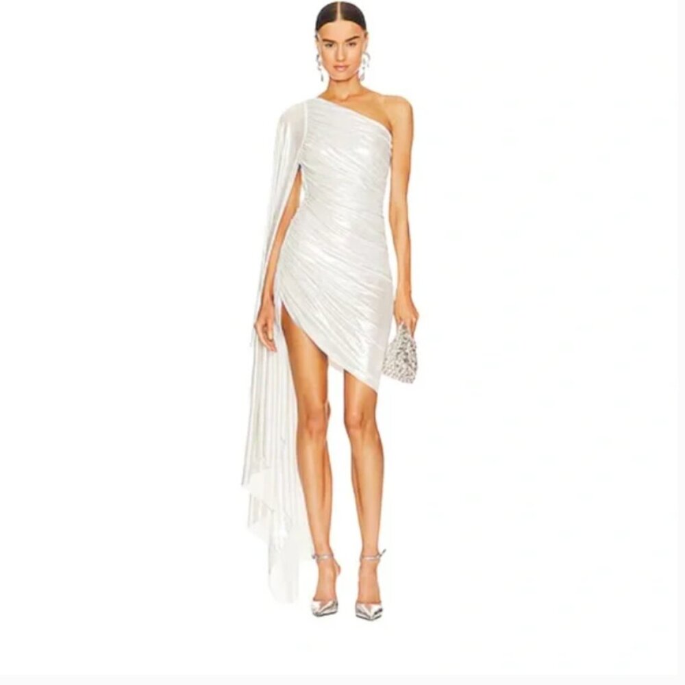 NWT Norma Kamali Diana Mini Dress With Sleeve Medium Pearl Bridal Bachelorette